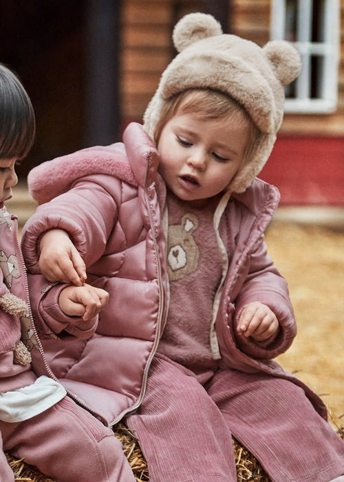Baby Girl Rose Pink Long Coat with Faux Fur Trim