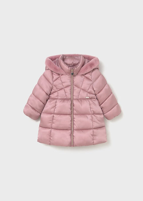 Baby Girl Rose Pink Long Coat with Faux Fur Trim
