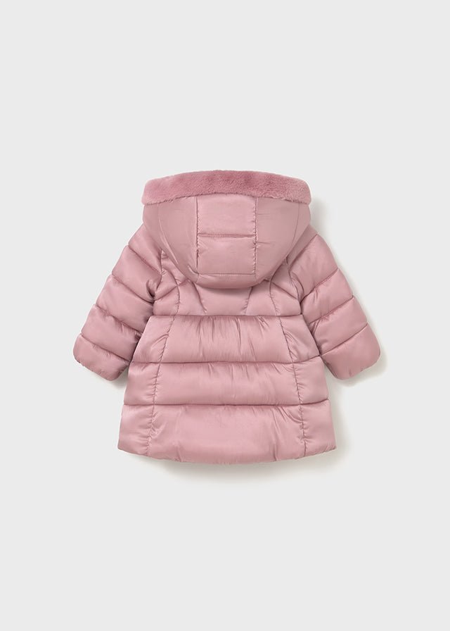 Baby Girl Rose Pink Long Coat with Faux Fur Trim