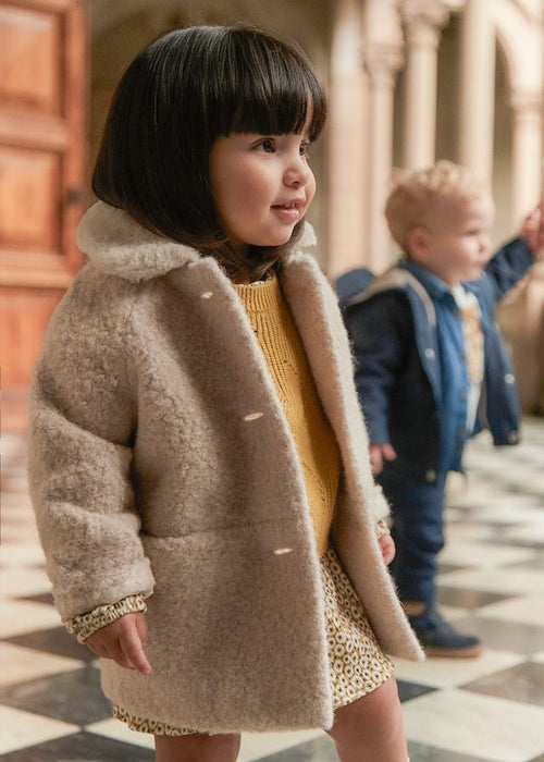 Baby Girl Shearling Coat with Faux Fur Collar