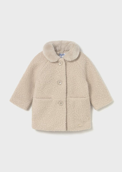 Baby Girl Shearling Coat with Faux Fur Collar