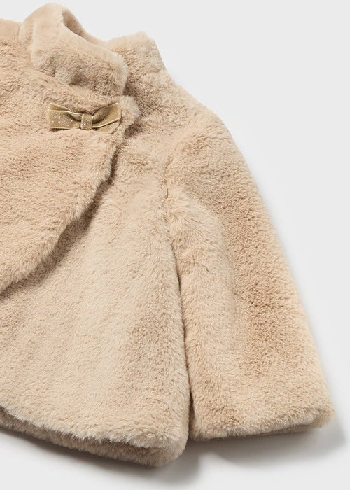 Baby Girl Soft Beige Fur Coat With Bow