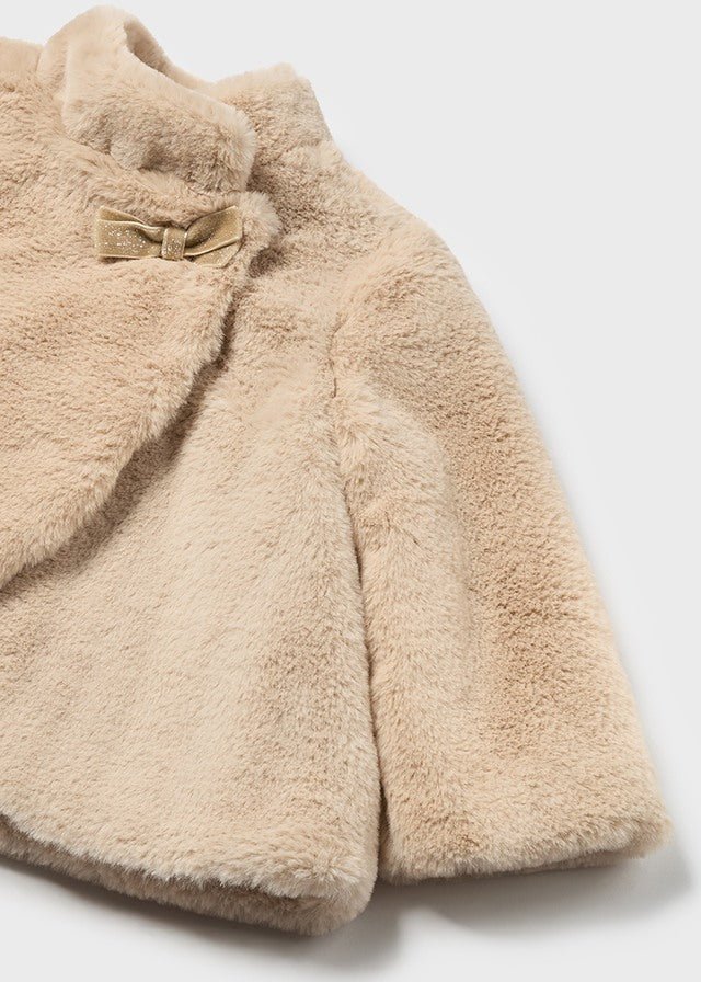 Baby Girl Soft Beige Fur Coat With Bow