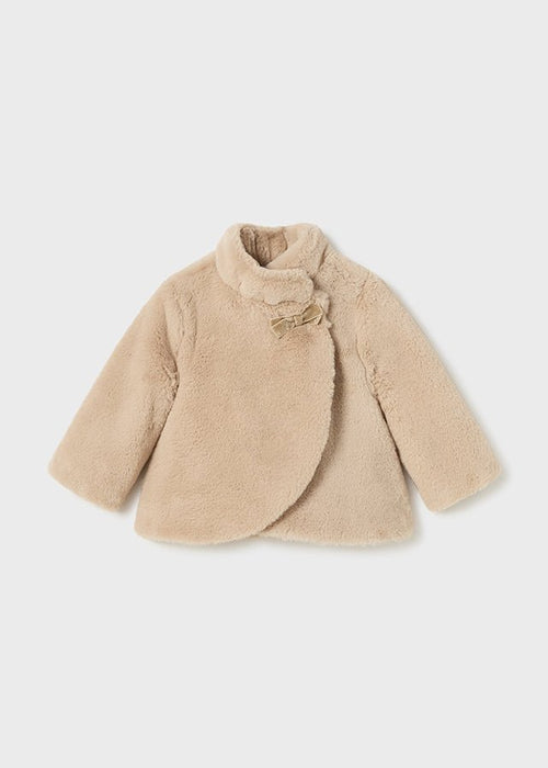 Baby Girl Soft Beige Fur Coat With Bow