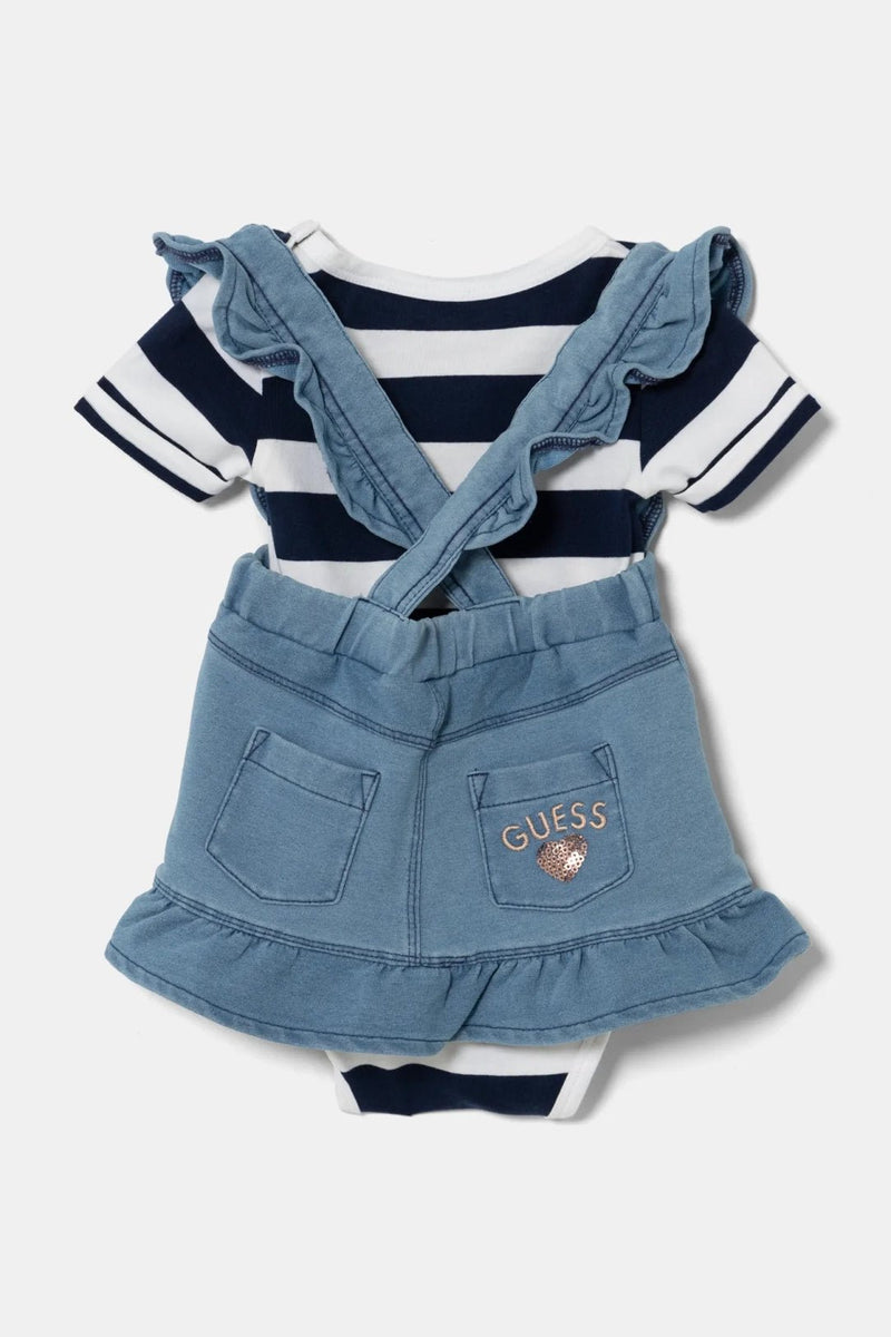 Baby Girl Striped Bodysuit & Denim Skirtall Set