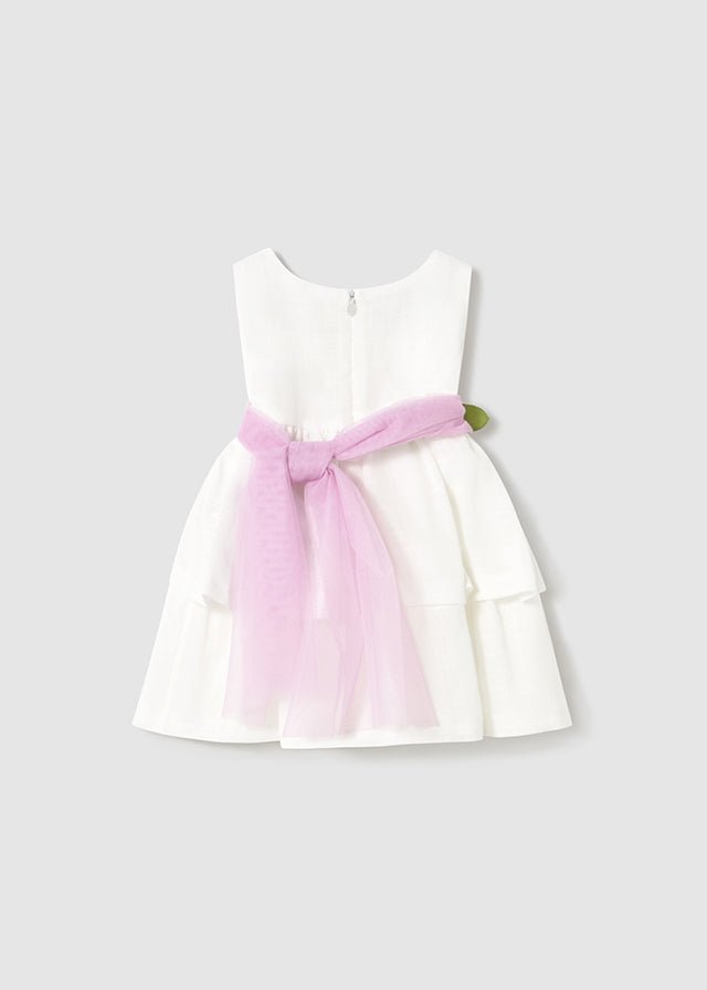 Baby Girl Tiered White Dress with Floral Belt