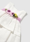 Baby Girl Tiered White Dress with Floral Belt