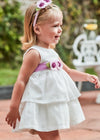 Baby Girl Tiered White Dress with Floral Belt