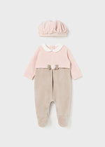 Baby Girl Velour Babygrow & Beret Set (Mayoral)