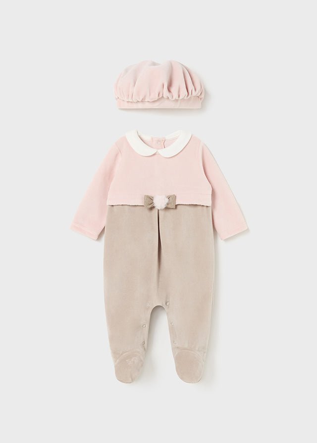 Baby Girl Velour Babygrow & Beret Set (Mayoral)