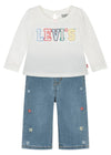 Baby Girl White Top & Floral Denim Trousers Set