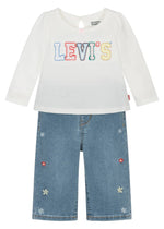 Baby Girl White Top & Floral Denim Trousers Set