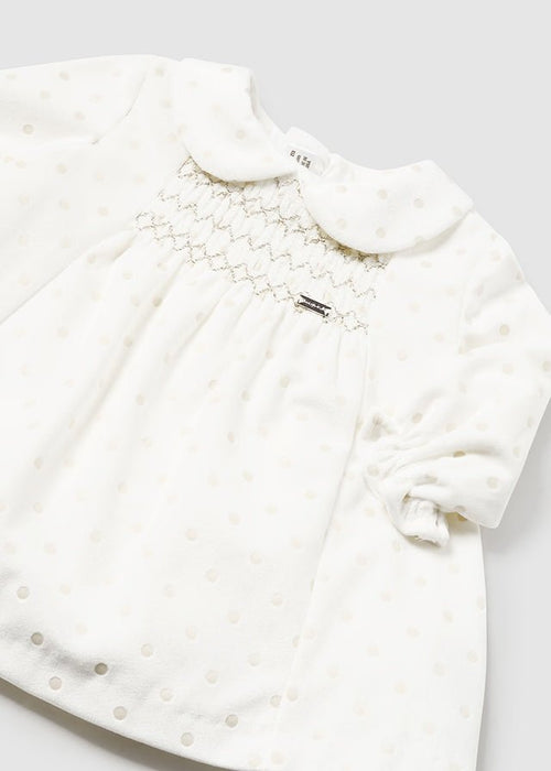 Baby Girls Ivory Velvet Polka Dot Dress (Mayoral)