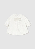 Baby Girls Ivory Velvet Polka Dot Dress (Mayoral)