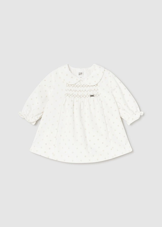 Baby Girls Ivory Velvet Polka Dot Dress (Mayoral)