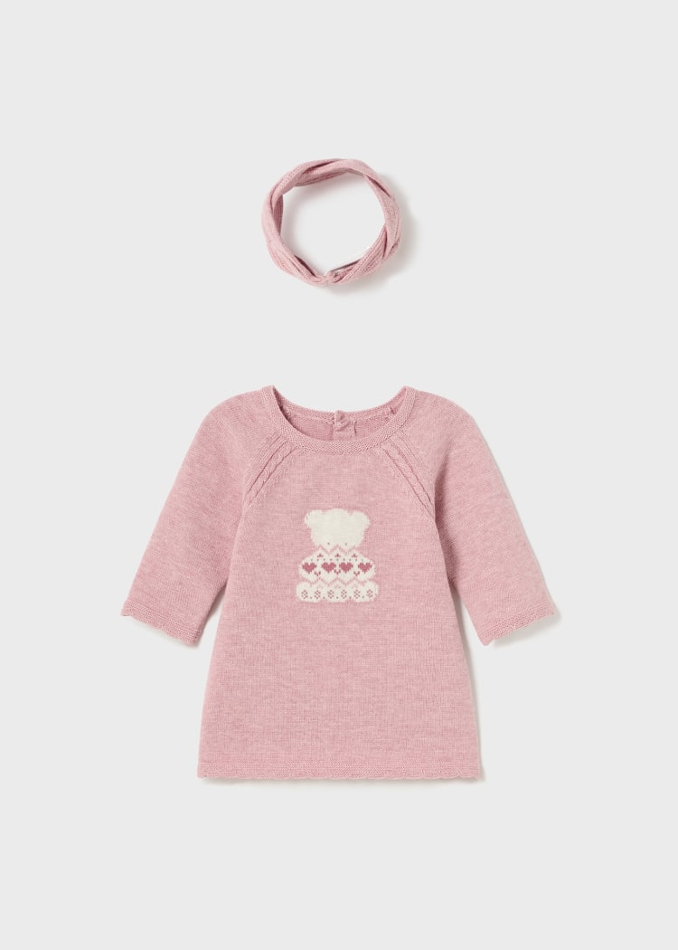 Baby Girls Pink Knitted Bear Dress Set (mayoral)