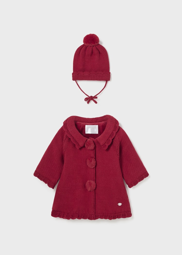 Baby Girls Red Knitted Pram Coat Hat Set (Mayoral) –