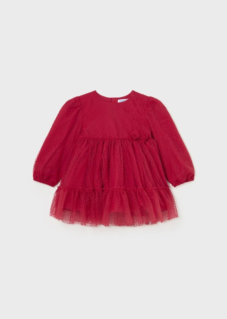 Baby Girls Red Tulle Dot Pattern Dress (mayoral)