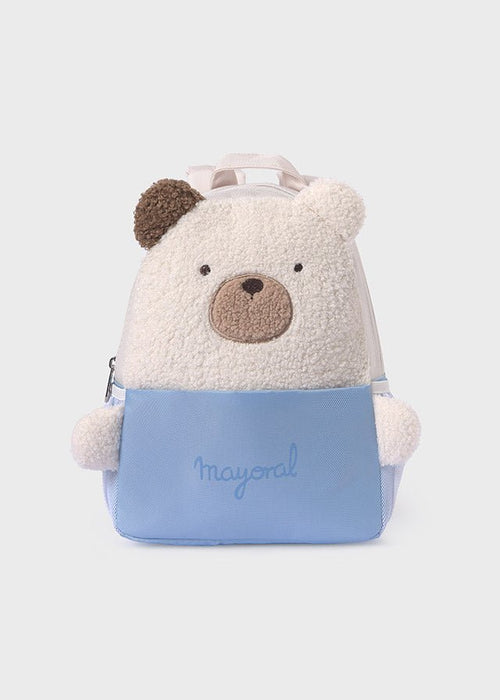 Beige & Blue Bouclé Teddy Bear Backpack (28cm) (Mayoral)