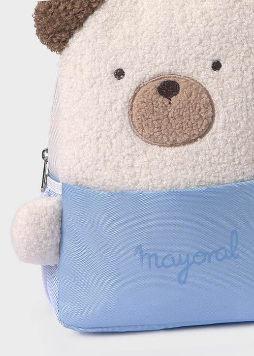 Beige & Blue Bouclé Teddy Bear Backpack (28cm) (Mayoral)