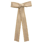 Beige Long Pleated Ribbon Bow with Pin