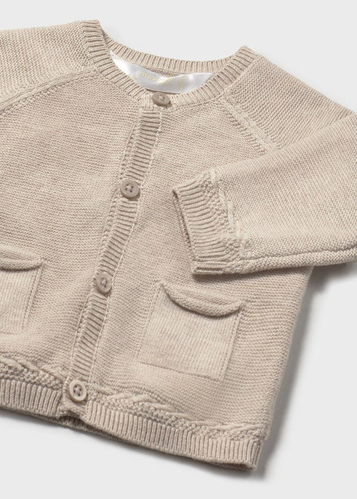 Beige Newborn Boy Knit Cardigan