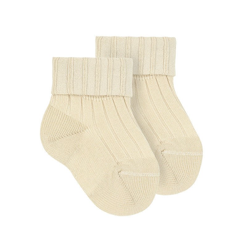 BEIGE Rib Cotton Socks with Double - Folded Cuff (A/W)