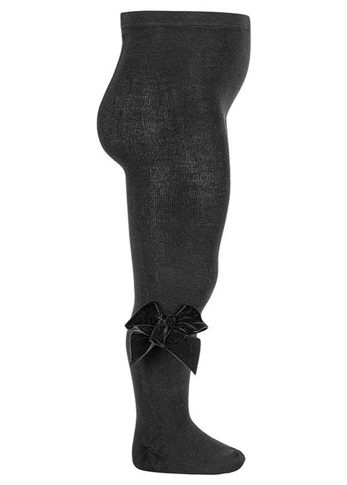 BLACK Cotton Tights with Velvet Bow (A/W)