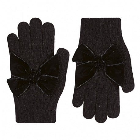 BLACK Gloves with Giant Velvet Bow