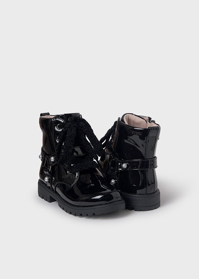 Black Patent Leather Biker Boots