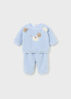 Blue Teddy Fleece Baby Trouser Set