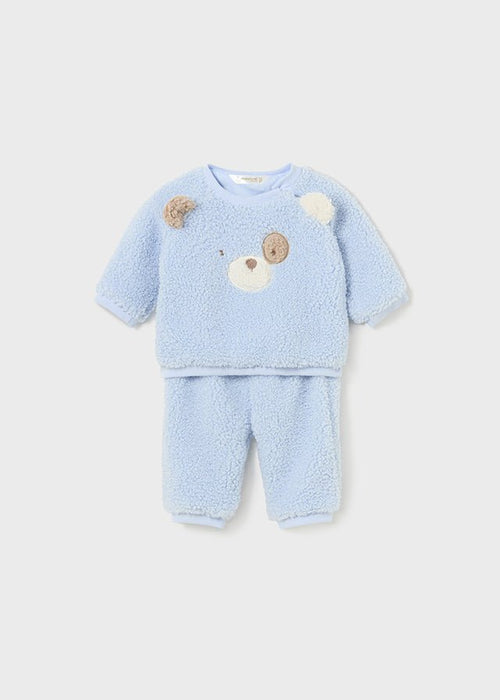 Blue Teddy Fleece Baby Trouser Set