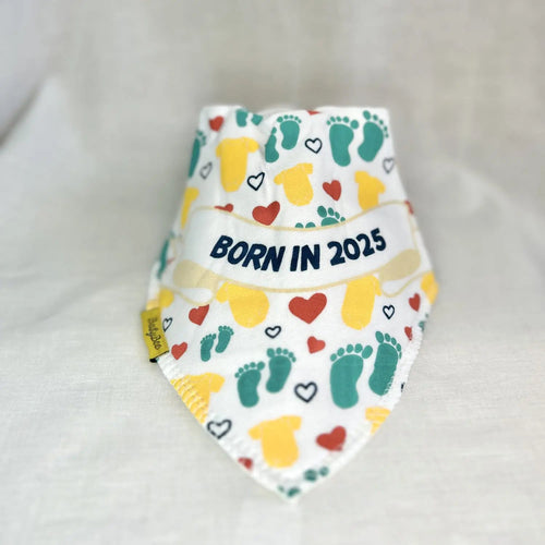 Born in 2025 organic cotton DribbleBoo bandana bib