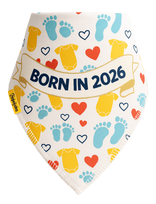 Born in 2026 Organic Cotton DribbleBoo Bandana Bib
