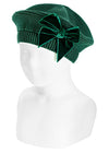 BOTTLE GREEN Girls Beret with Velvet Bow