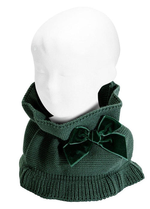 BOTTLE GREEN Girls Scarf with Velvet Bow