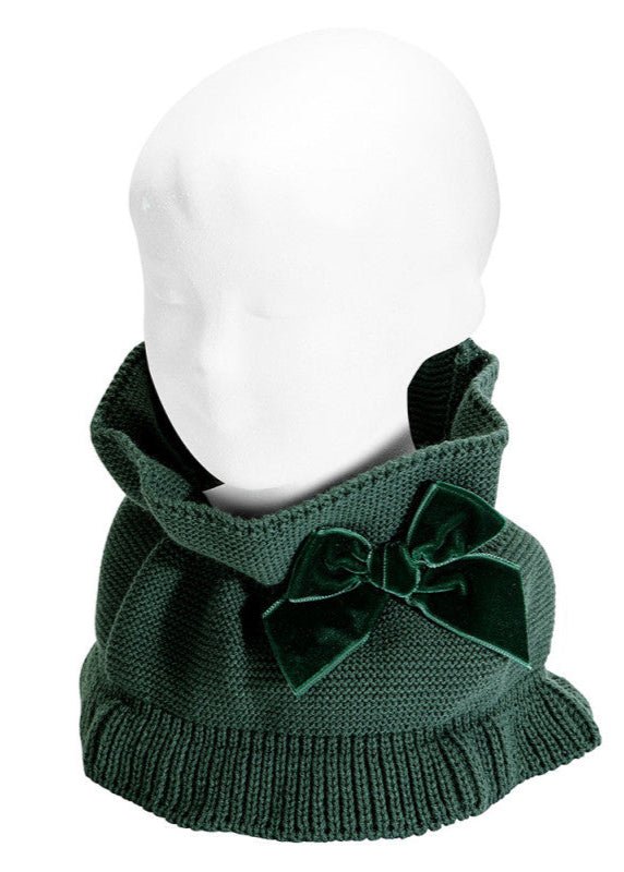 BOTTLE GREEN Girls Scarf with Velvet Bow