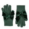BOTTLE GREEN Gloves with Giant Velvet Bow