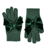 BOTTLE GREEN Gloves with Giant Velvet Bow