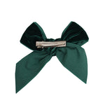 BOTTLE GREEN Velvet Hair Clip With Bow (10cm) (Condor)