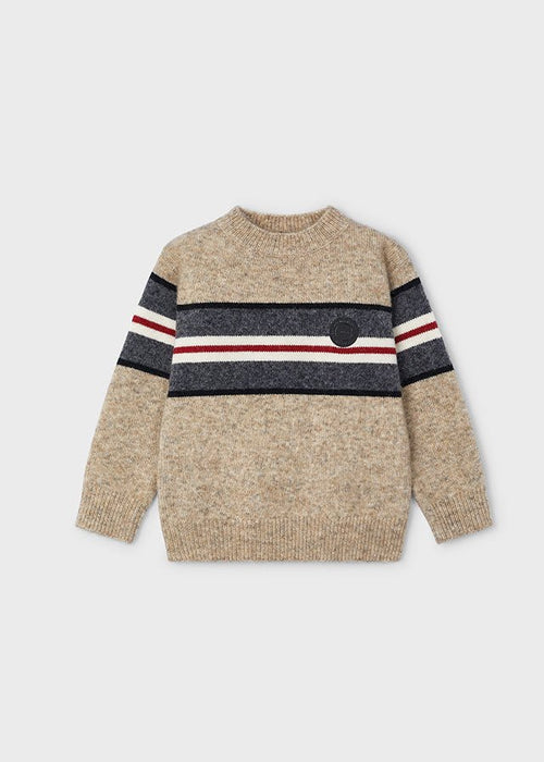 Boy's Almond Striped Wool - Blend Sweater