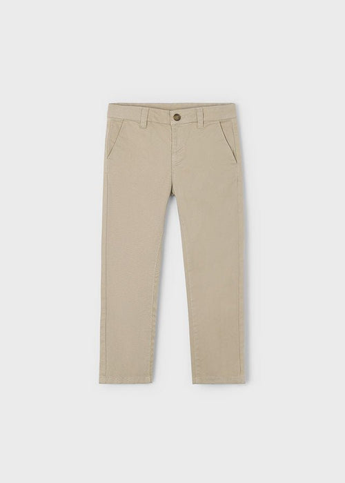 Boys Beige Cotton Stretch Basic Trousers