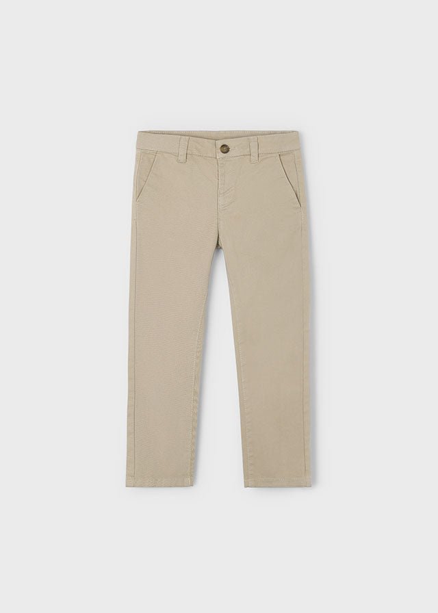 Boys Beige Cotton Stretch Basic Trousers