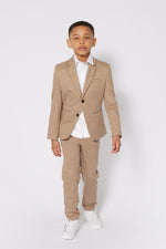 Boys Beige Jacket & Trousers Set