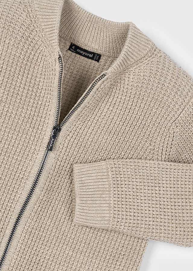 Boys Beige Knit Zip Jumper
