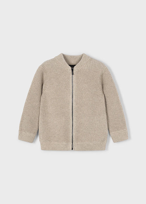Boys Beige Knit Zip Jumper