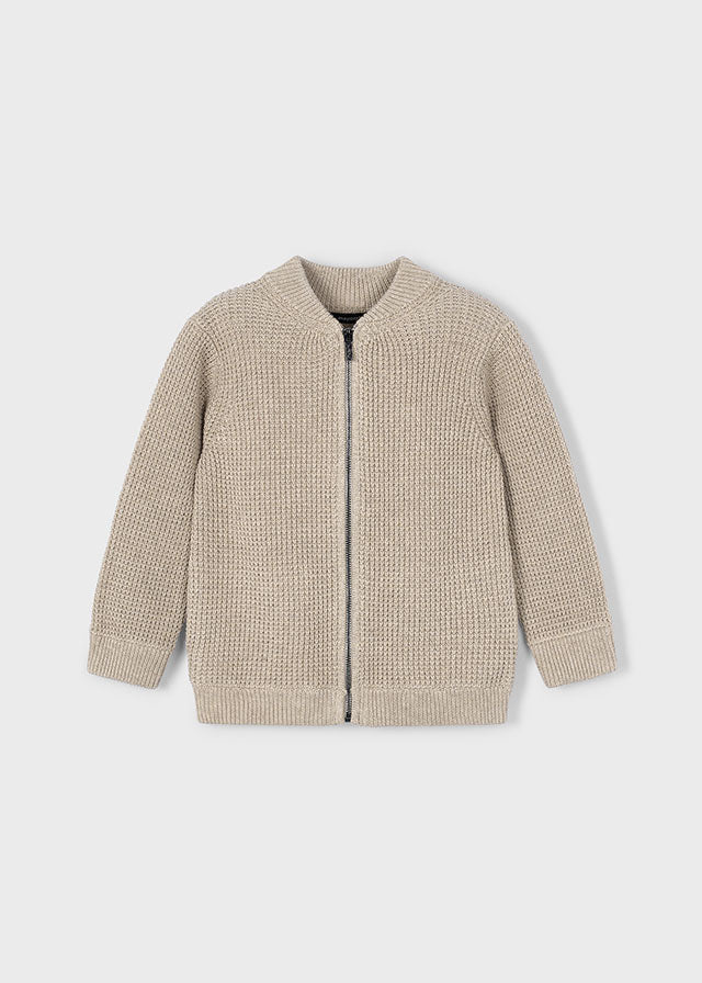 Boys Beige Knit Zip Jumper