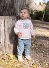 Boys Beige Shield Sweatshirt & Blue Trousers Set