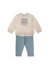 Boys Beige Shield Sweatshirt & Blue Trousers Set