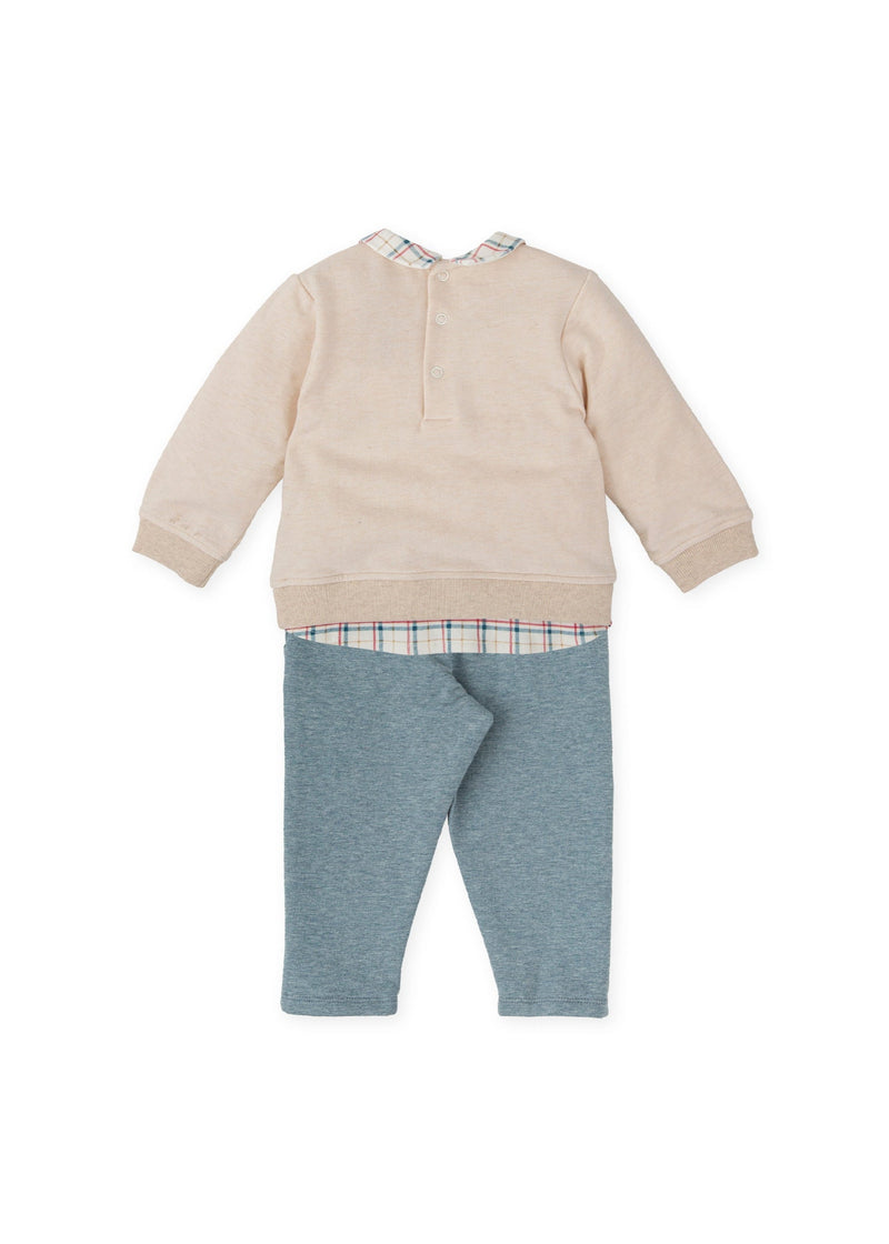 Boys Beige Shield Sweatshirt & Blue Trousers Set